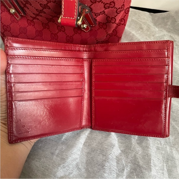 🍒 Authentic Gucci Red Sherry line canvas 257249 Tote and Jackie 05474 Bifold🍒 - Picture 12 of 14
